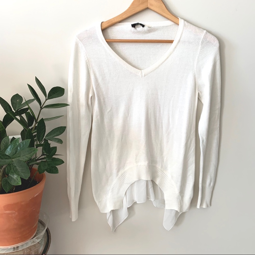 Dex- V-Neck Sweater w/ sheer hem